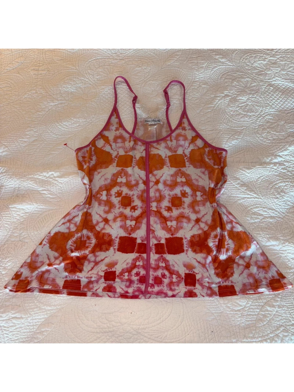 Boho Hippie Pink and Orange Tie Die Tank with lace back